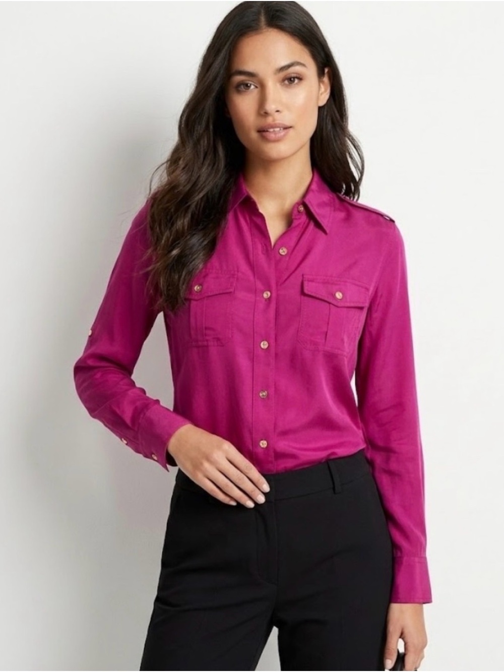 Tory Burch Women's Fuchsia Button-Up Utility Shirt size 8